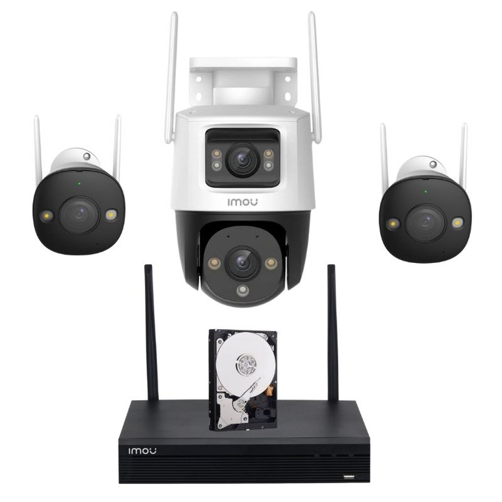 Sistem performant de supraveghere video ANNKE DW81KN+CR1CV*4, DVR 8 canale Hibrid, 4 camere tip Bullet interior/exterior 5MP, Ultra HD/2k+, lumina duala IR si alba, vedere nocturna, audio, rezistent la intemperii