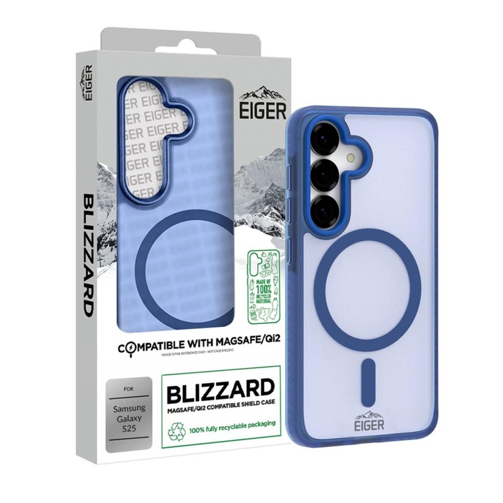 Husa Eiger Blizzard Magsafe GRS compatibila cu Samsung Galaxy S25 Albastru