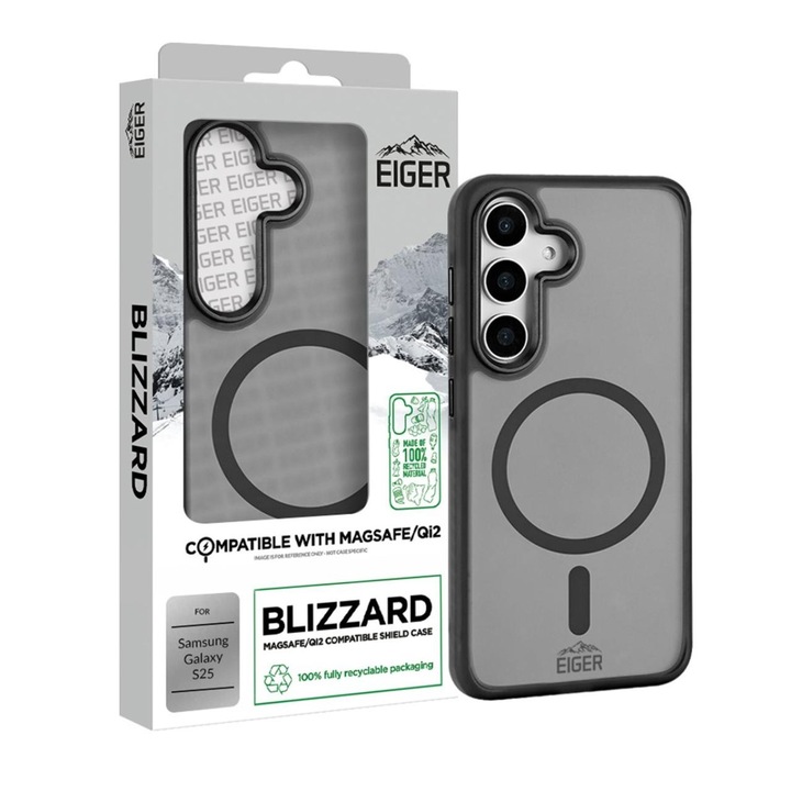 Husa Eiger Blizzard Magsafe GRS compatibila cu Samsung Galaxy S25 Negru