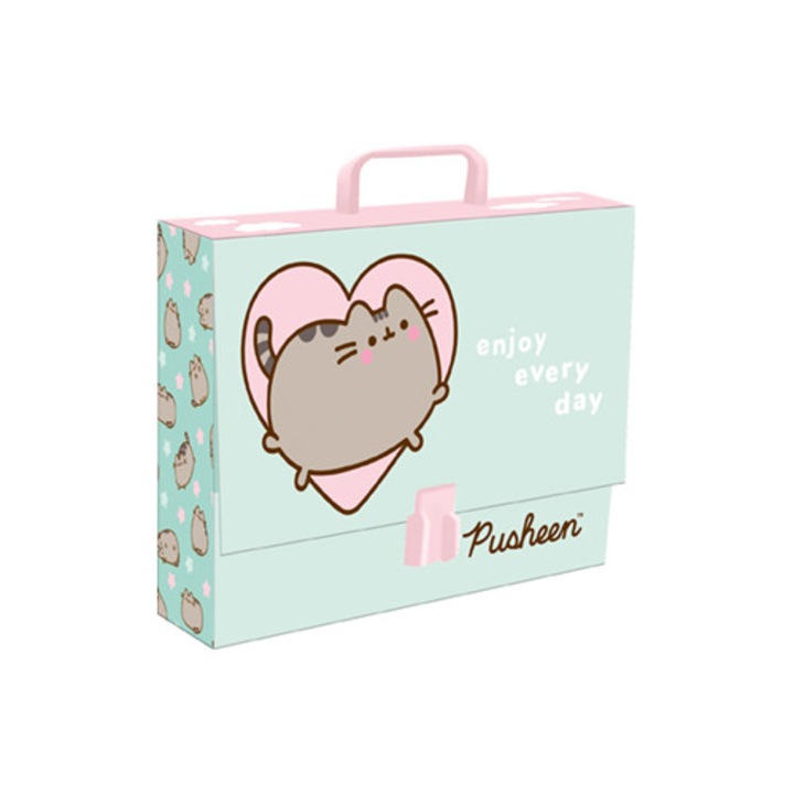 Mapa Pusheen Mint A4, 33x24,8x9cm, carton, cu maner si inchidere plastica