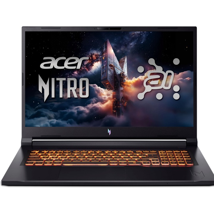 Лаптоп Acer Nitro V 17 AI ANV17-61-R016 с AMD Ryzen AI 5 340 (2.0/4.8GHz, 16M), 16 GB, 512GB M.2 NVMe SSD, NVIDIA RTX 4050 6GB GDDR6 DLSS 3, Linux, Черен