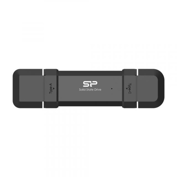 SSD extern Silicon Power 500GB DS72 Dual USB-C/USB 3.2 Gen 2, SSD extern portabil, Steam Deck și iPhone 15 Pro, R/W: până la 1050MB/s, 850MB/s, Negru SP500GBUC3S72V1K