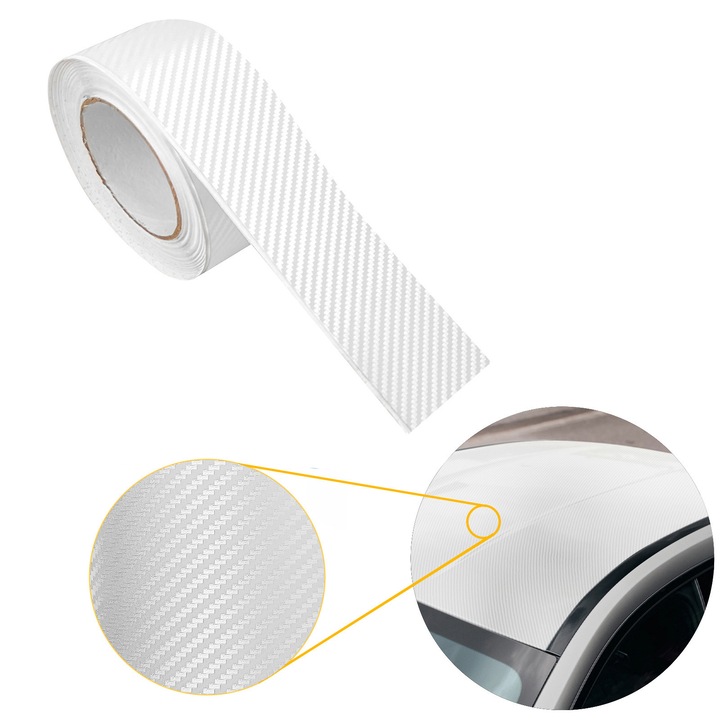 Banda pentru stalpi, structura de carbon, 5 x 200 cm, DecoMeister®, Model Alb, FC003-005-0200S