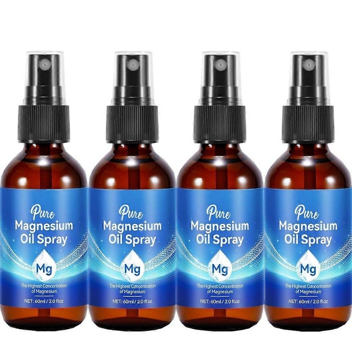 Spray cu ulei de magneziu 100% pur, 4 bucati, fara aditivi, 70 mg magneziu per 4 spray-uri
