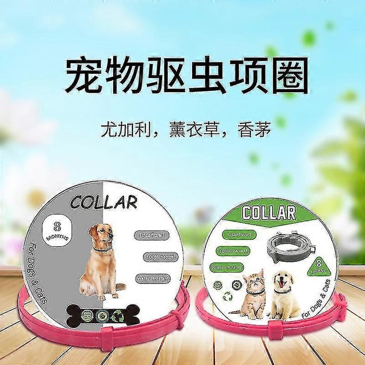 Curea antiparazitara pentru caini si pisici, 70cm, rosie, cu ingrediente naturale, ajustabila