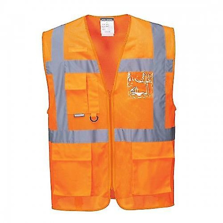 Vesta de siguranta Portwest, portocalie, vizibilitate ridicata, pentru barbati, XL