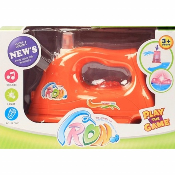 Детска играчка ютия, Със звукови и светлинни ефекти, Подходяща за: Деца 3+ години, Размери: 14 х 20 х 9 сантиметра, Цвят: Оранжев