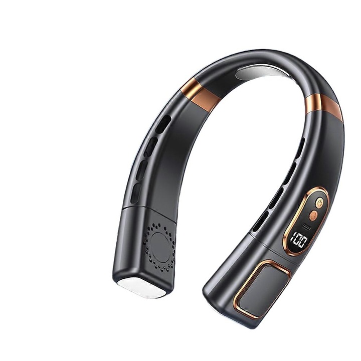 Вентилатор за врата, 5 скорости, черен, 19.8x5.4x18.4см, презареждаем, 8000 mAh