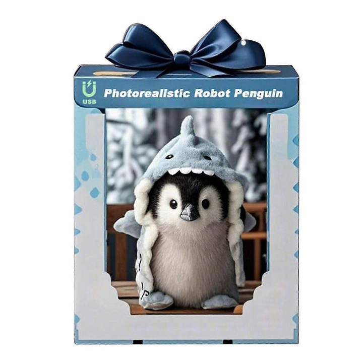 Jucarie interactiva din plus, pinguin robot, 15x10x9cm, multicolor