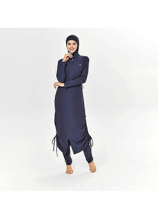 Costum de baie 3 piese, maneci lungi, pentru femei, albastru inchis, Albastru inchis