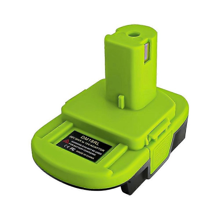 Adaptor DM18RL pentru acumulatori 20V/18V, compatibil cu unelte Ryobi, culoare verde