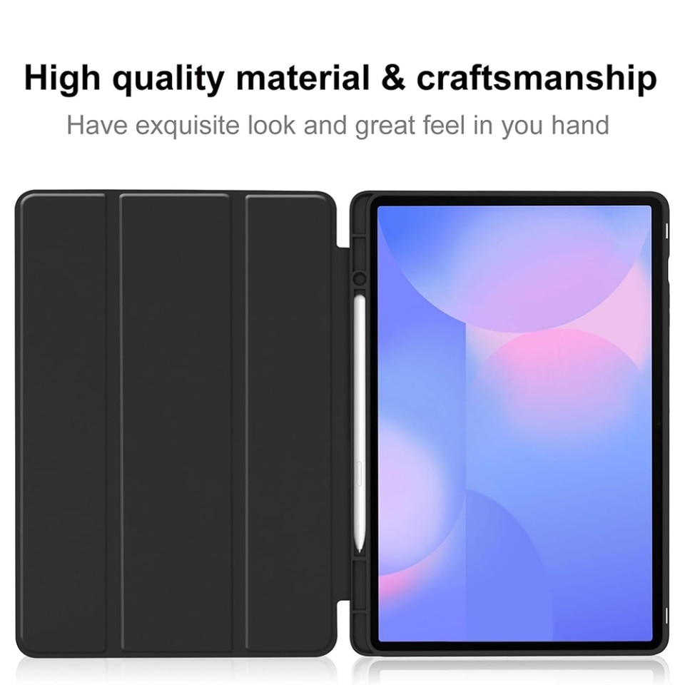 Husa tableta pentru Samsung Galaxy Tab S10 FE Plus, suport Pencil, functie Sleep/Wake, SKDR, Flex Trifold, Mov, set cu sticker