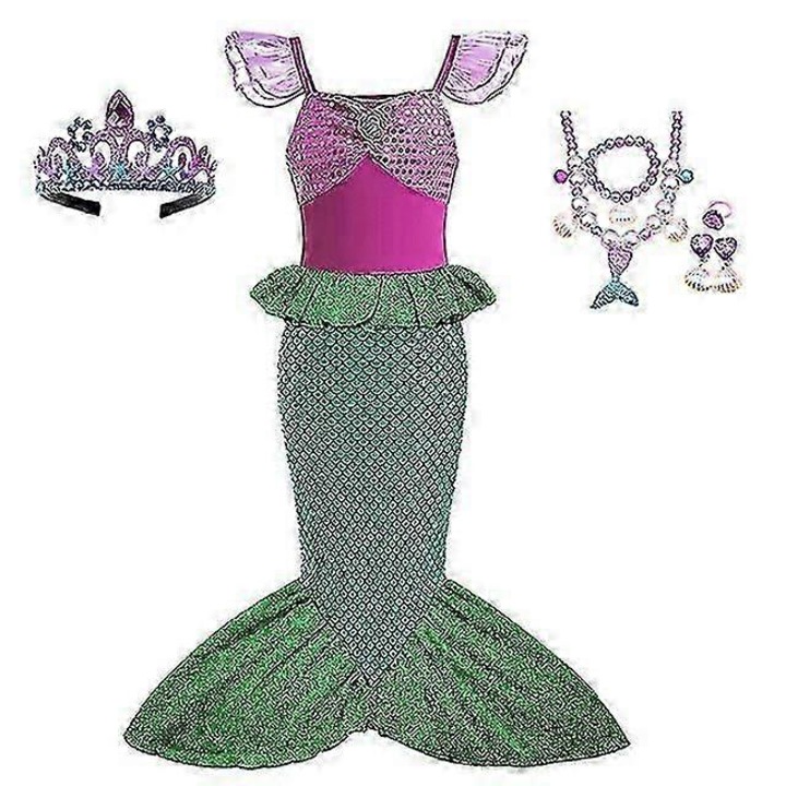 Costum de printesa pentru fetite, set 7 piese, tema sirena, 7-8 ani, multicolor, 140