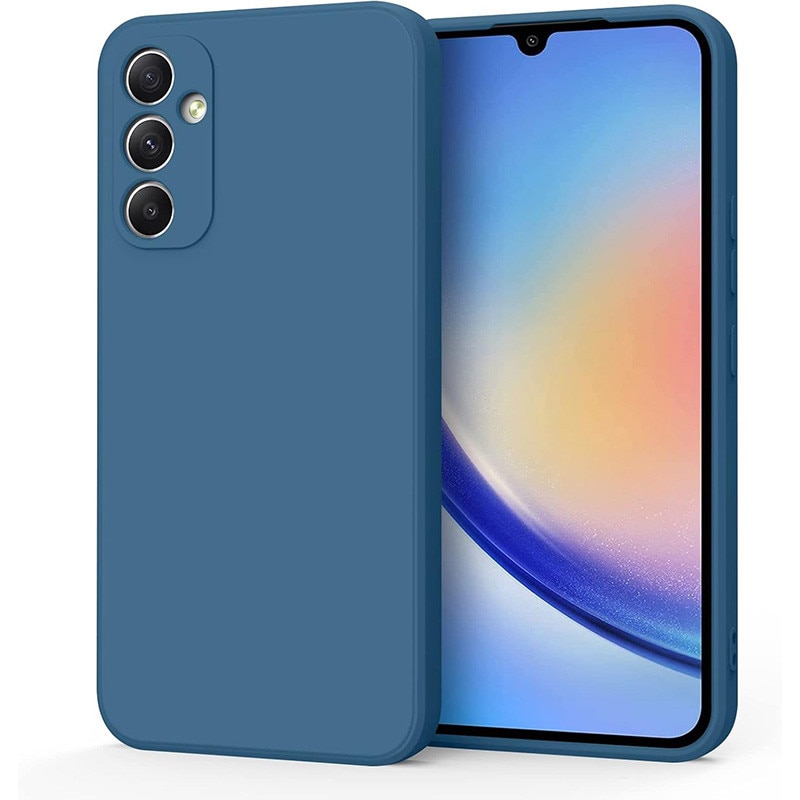 Husa telefon, Pentru Samsung Galaxy A34, silicon lichid, protectie militara, interior din microfibra, albastru