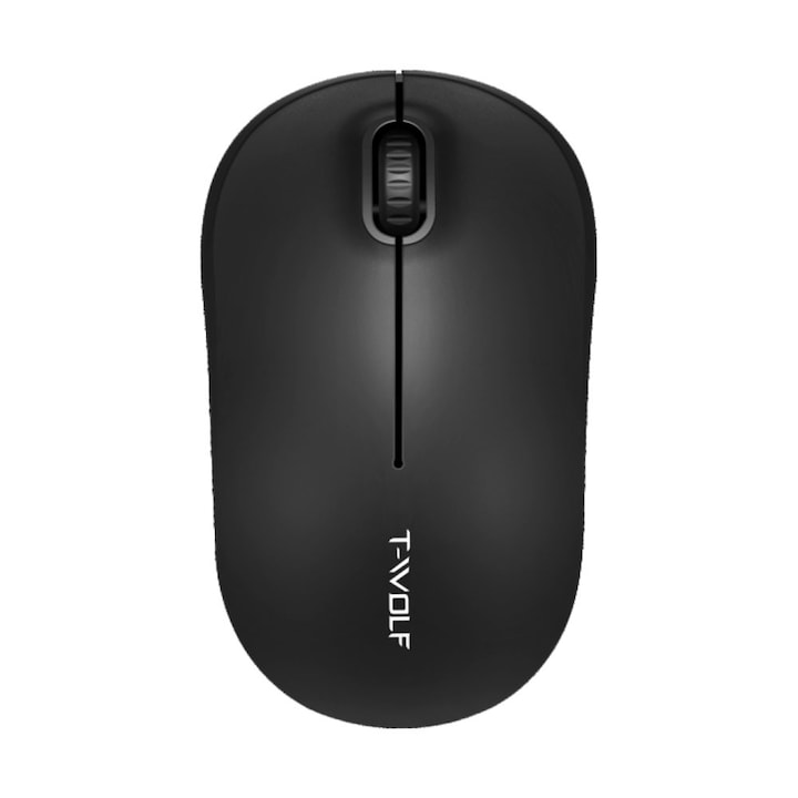 Mouse wireless T-Wolf ergonomic, reincarcabil, negru, compact
