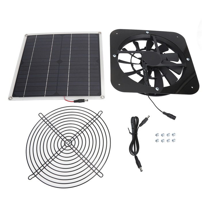 Kit ventilator solar 100W panou 28x28cm ventilator 26.5x26.5cm