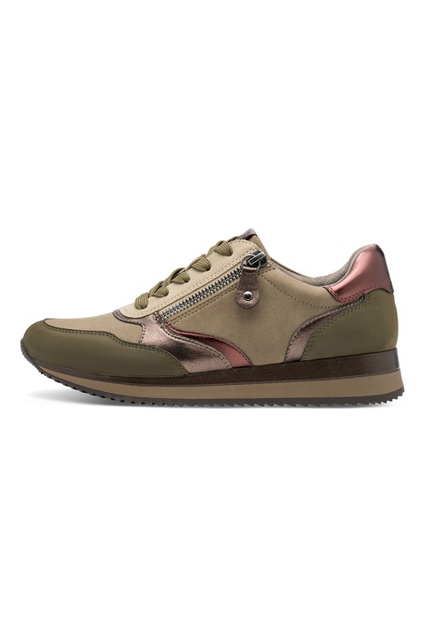Tamaris Comfort, Textil és műbőr sneaker, Khaki/Világosbarna