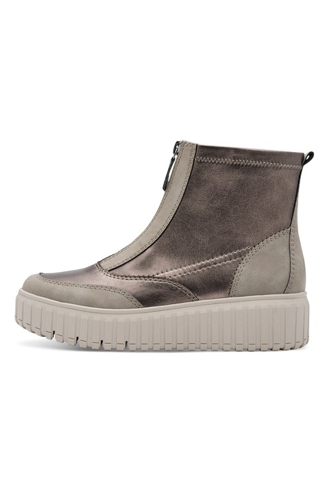 Tamaris Comfort, Ghete de piele cu garnituri din material textil, Maro taupe deschis/Grej
