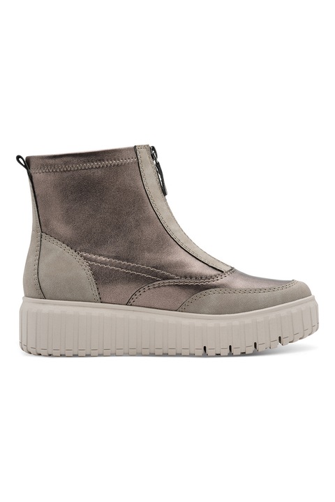 Tamaris Comfort, Ghete de piele cu garnituri din material textil, Maro taupe deschis/Grej