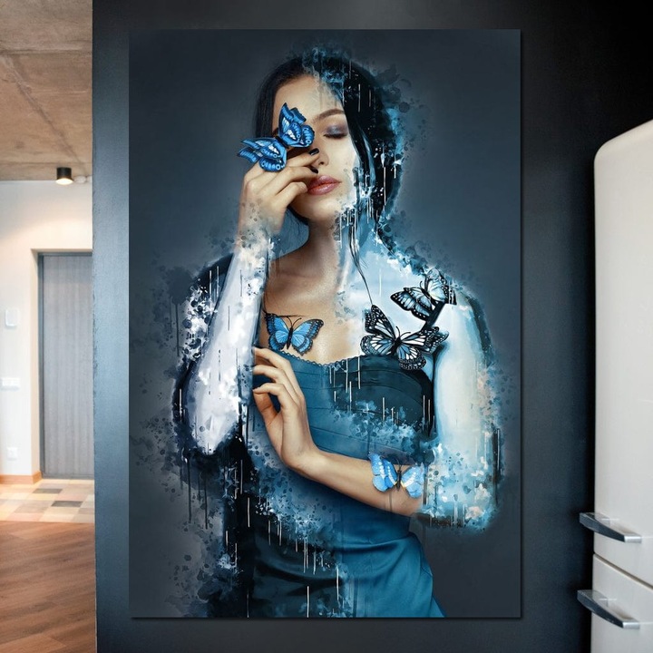 Картина върху платно, LuxCanva® M1148, Прегръщащи пеперуди, 100% памучно платно 400 г/м2, Дървена рамка, За Офис, Хол, Детска стая, 70 X 100 см