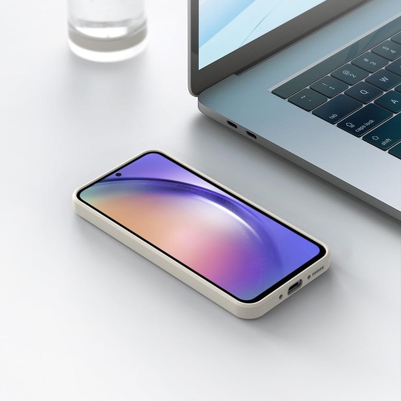 Husa telefon, Pentru Samsung Galaxy A56, silicon lichid, protectie militara, interior din microfibra, bej