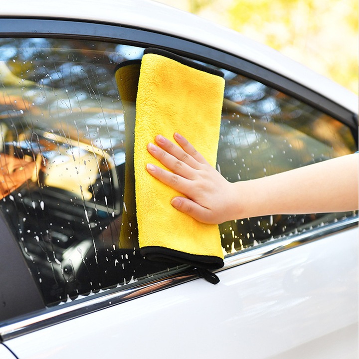 Laveta pentru uscarea masinii dupa Spalare, Prosop Auto din Microfibra 60x40, Reutilizabil 200 Spalari, Galben/Negru, PriStyle®
