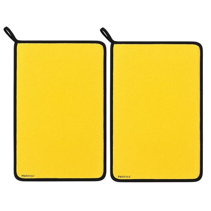 Set 2 Lavete pentru uscarea masinii dupa Spalare, Prosop din Microfibra Auto 60x40, Reutilizabil 200 Spalari, Galben/Negru, PriStyle®