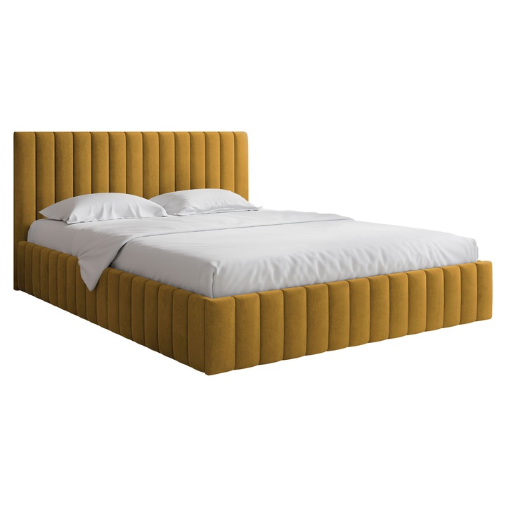 Pat tapitat cu recipient pentru lenjerie Lirunit 180x200, MIRJAN 24, galben, 106x211x190 cm