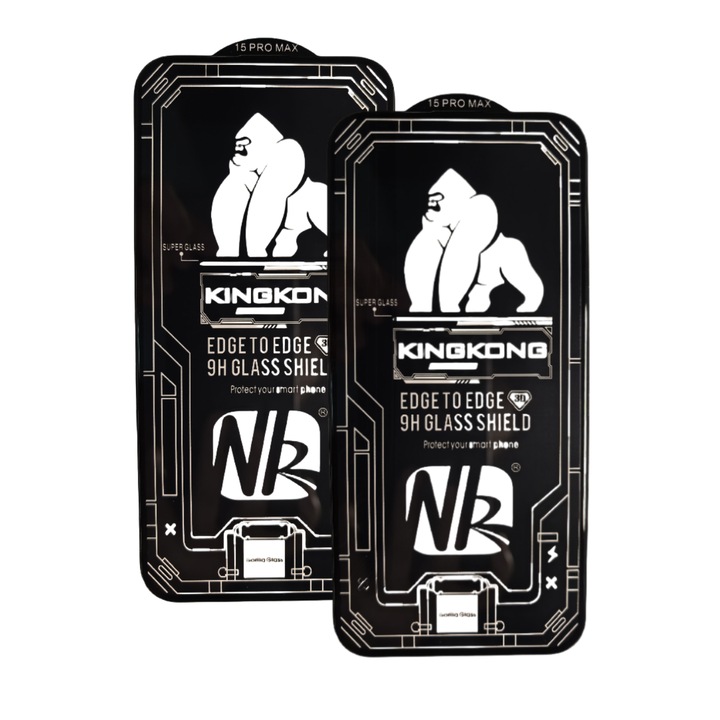 Set 2 folii protectie telefon, Kingkong, Sticla securizata, 9H, Pentru iPhone 15 Pro Max