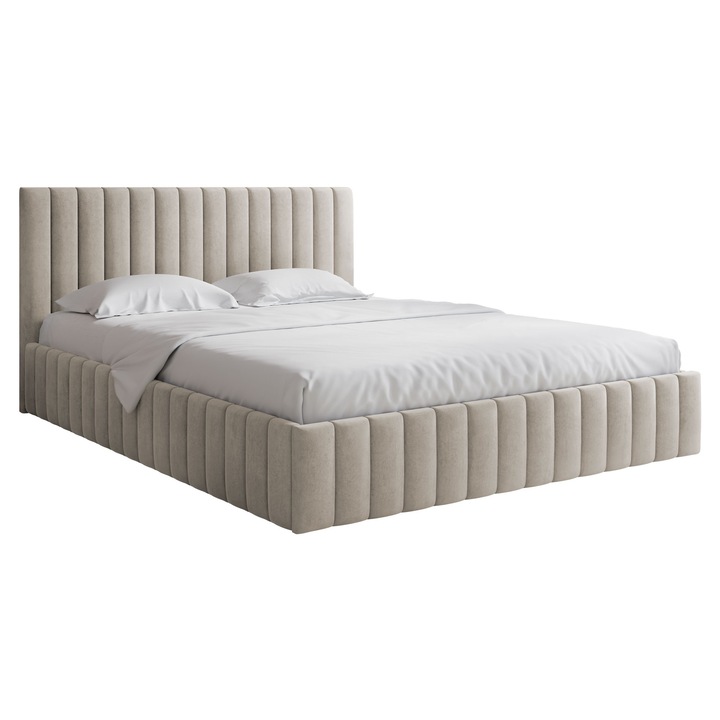 Pat tapitat cu recipient pentru lenjerie Lirunit 160x200, MIRJAN 24, bej, 106x211x170 cm