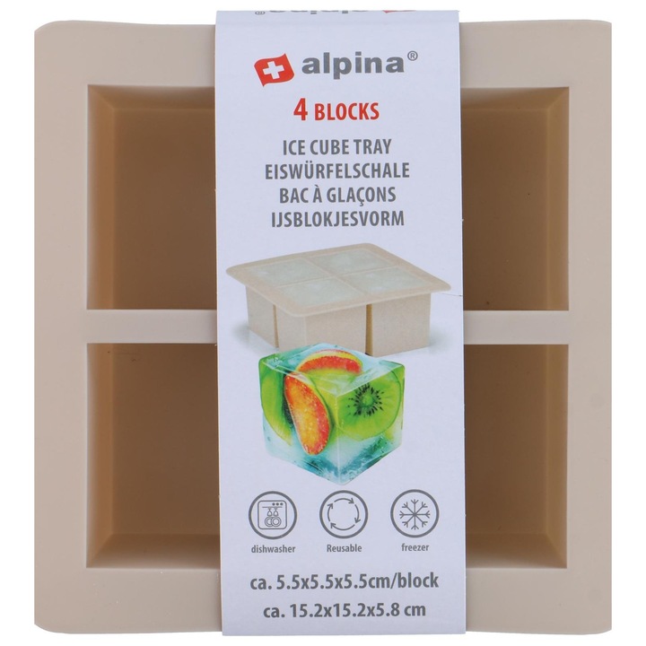 Jégkockatartó 4 kockához, Alpina, 15,2x15,2x5,8cm, fekete/szürke