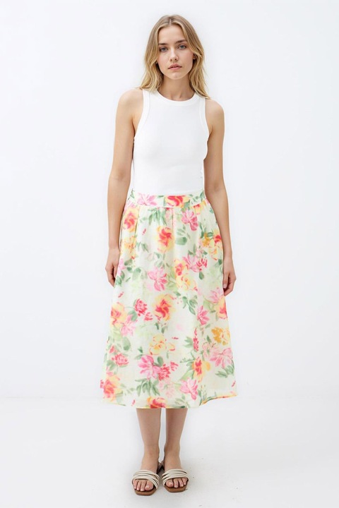 JIMMY KEY, Fusta midi evazata din amestec de lyocell, Rosu/Verde/Bej