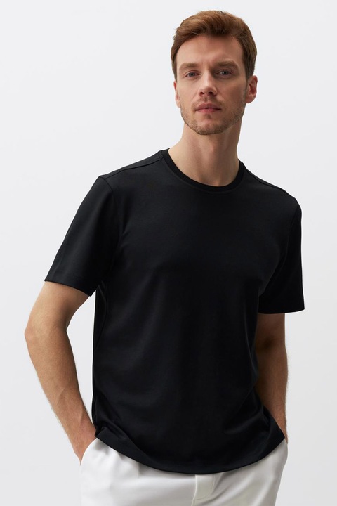 JIMMY KEY, Tricou din amestec de modal cu decolteu la baza gatului, Negru, S