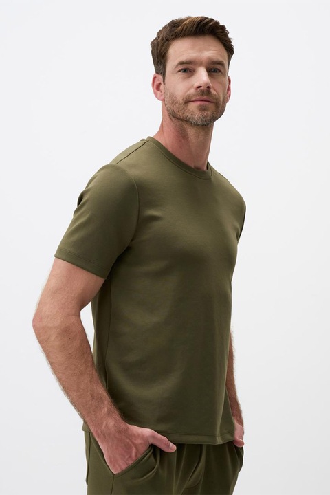 JIMMY KEY, Tricou din amestec de modal cu decolteu la baza gatului, Verde masliniu, S