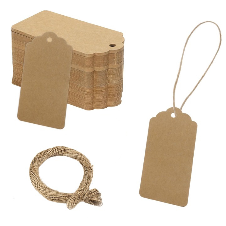 TREXORA díszcímke szett 100 darabos barna 4,5x9,5 cm 20 m-es zsinórral