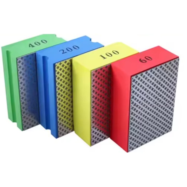 Комплект от 4 шлайфащи гъби, Диамантени, устойчиви на износване, високи полиращи функции, за мокро и сухо използване, зърнистост 60, 100, 200, 400, за шлайфане на боя, лак, шпакловка, дърво, диамант + гъба, 58*95*32 мм, многоцветни