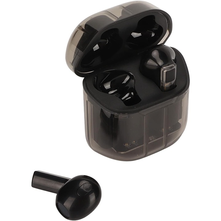 Casti wireless, casti Bluetooth 5.3, transmisie bidirectionala, gaming, casti sport, transparente, casti wireless pentru gaming, latenta redusa (negru)