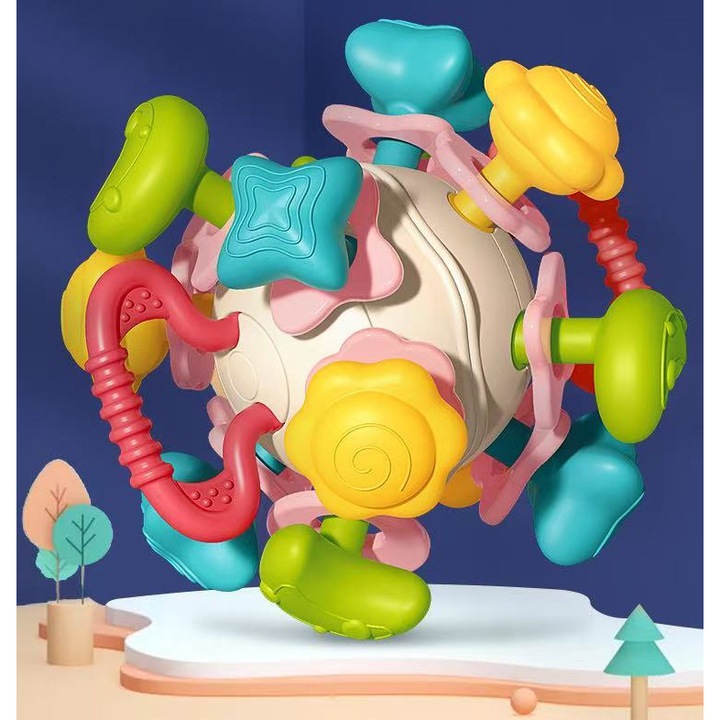 Szenzoros labda babáknak, ABS/gumi, 3 hónap+, többszínű