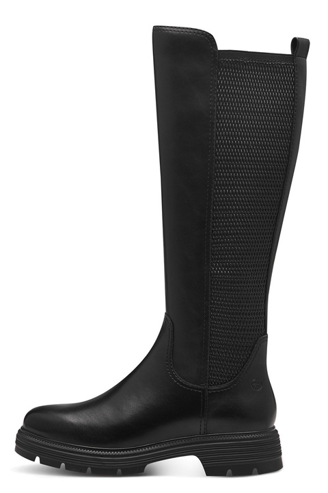 Tamaris, Cizme medii din piele cu segment texturat, Negru, 38
