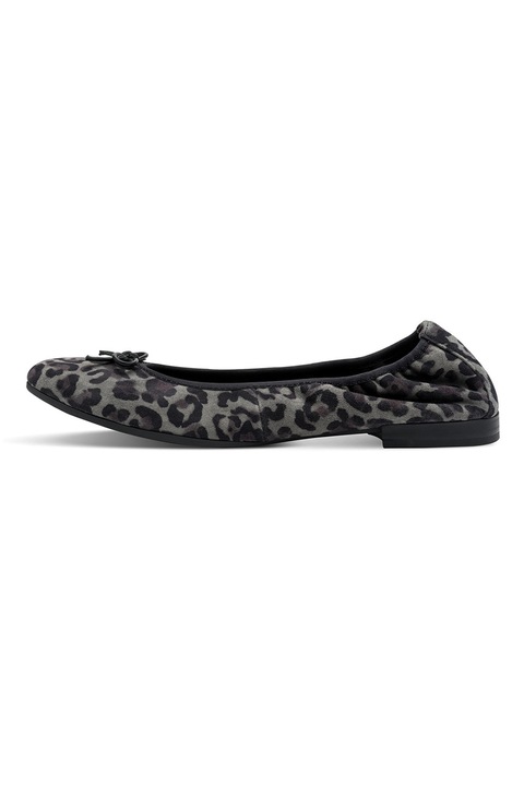 Tamaris, Кожени пантофки с панделки, Избеляло черно/Tъмносив