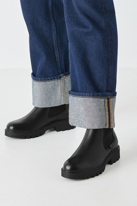Tamaris, Ghete Chelsea de piele cu logo discret, Negru