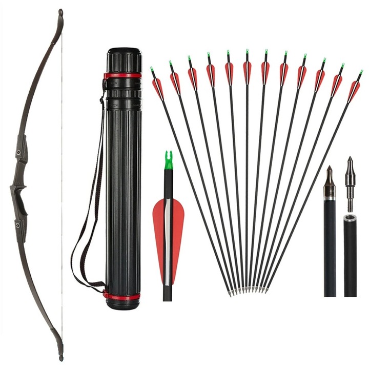 Комплект спортен лък Toparchery 20 lbs с 12 карбонови стрели, За лява и дясна ръка, Идеален за начинаещи