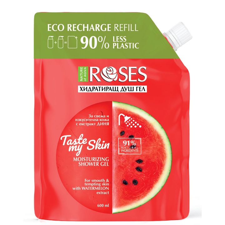 Рефил хидратиращ душ гел Nature of Agiva Roses, Taste my skin, Диня, 600 мл