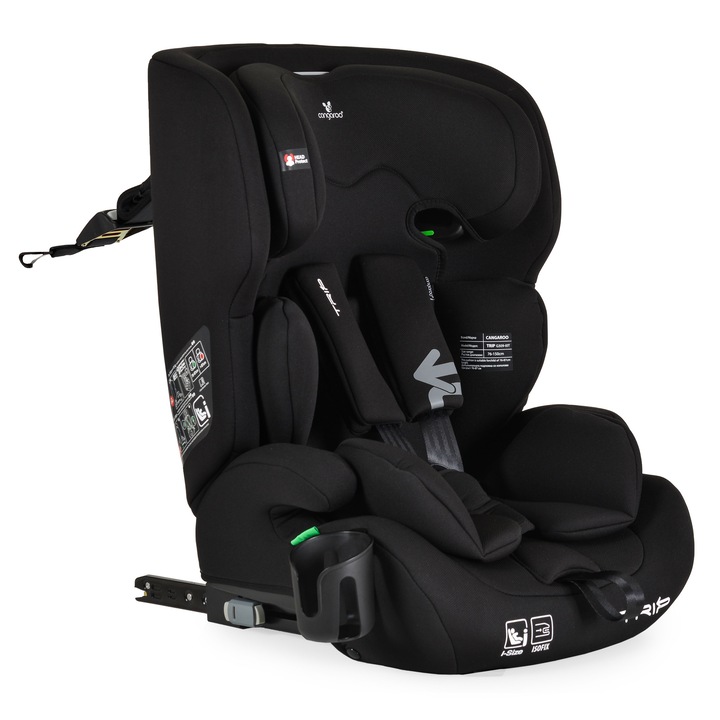 Scaun auto Isofix Cangaroo Trip, omologat iSize R129/03 I-3, 76-150 cm sau 9-36 kg, Top Tether, Midnight Black