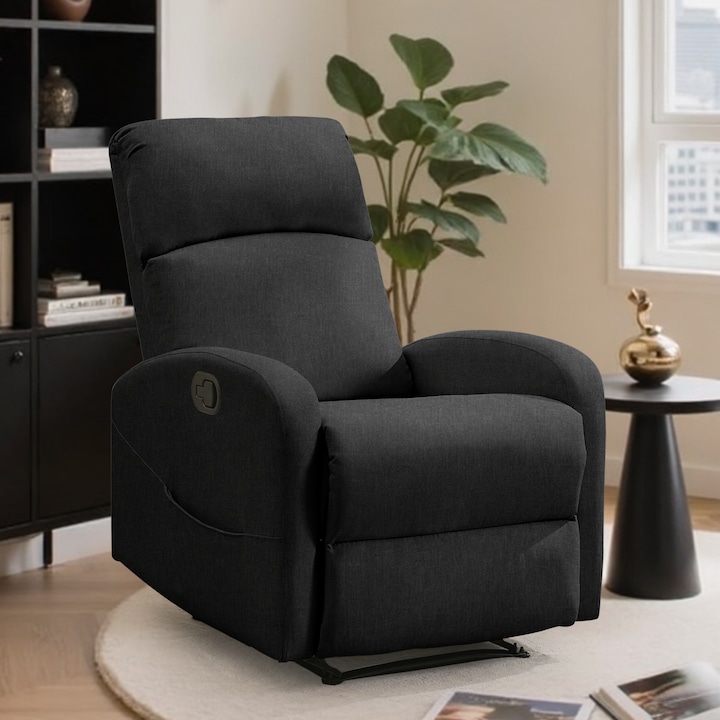 Релакс фотьойл Korser, екологична кожа, 120 кг, 26.77x28.74x39.76 инча, Черен