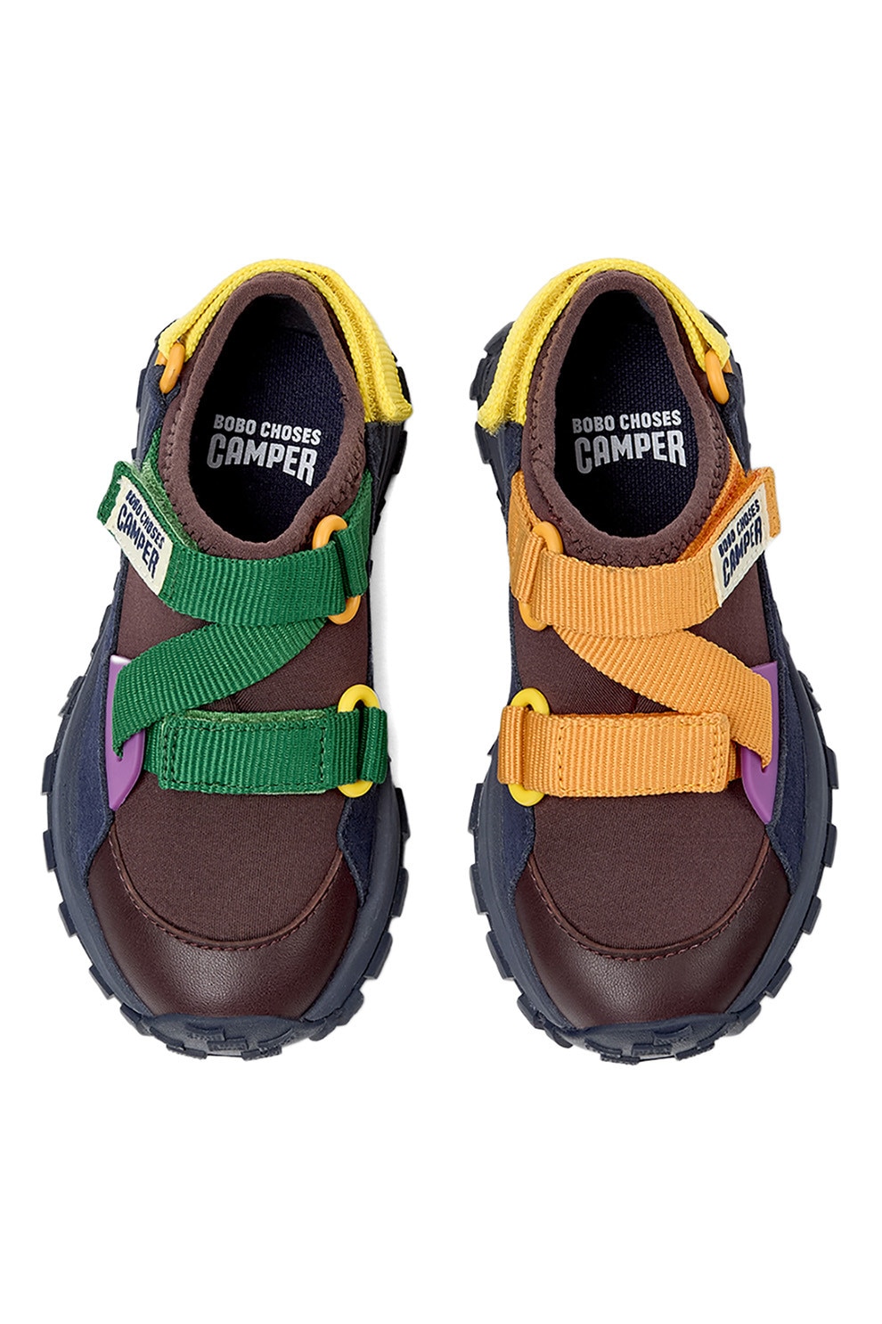 Camper, Pantofi sport cu garnituri din piele si velcro, Maro, Bleumarin, 35 EU