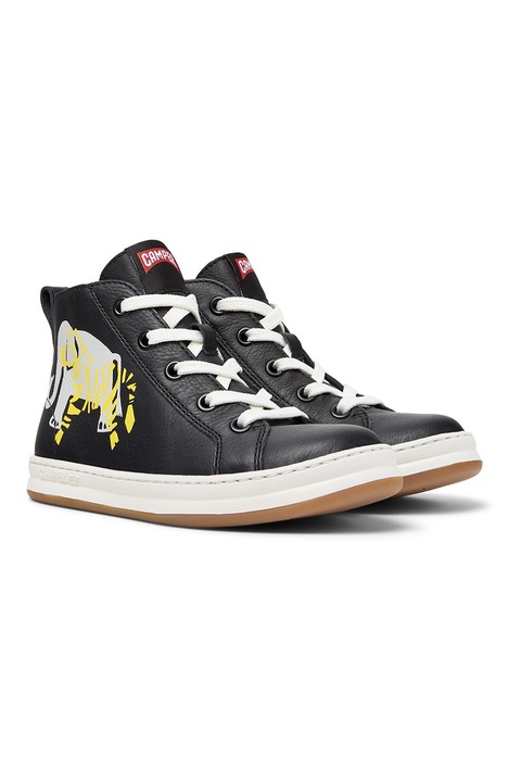 Camper, Pantofi sport high-cut cu fermoar, Negru, Galben, 25 EU