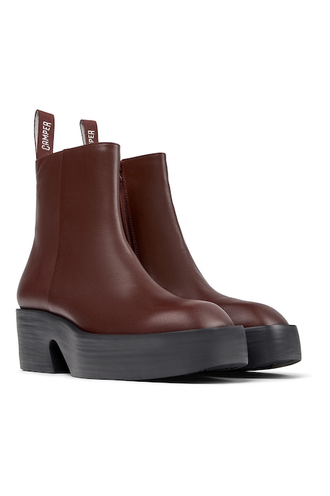 Camper, Ghete de piele cu toc masiv Billie, Maro cognac