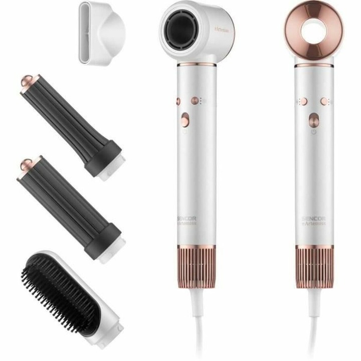 Sencor SHS 9100RS Artemiss forrólevegős hajformázó 1300 W, 4 hőmérséklet fokozat, 5 tartozék, Rózsaszín-Fehér