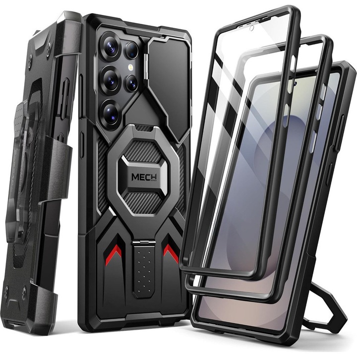 Etui TONGATE MECH pentru Samsung Galaxy S25 Ultra, magnetizat, cu suport, protectie 360, negru